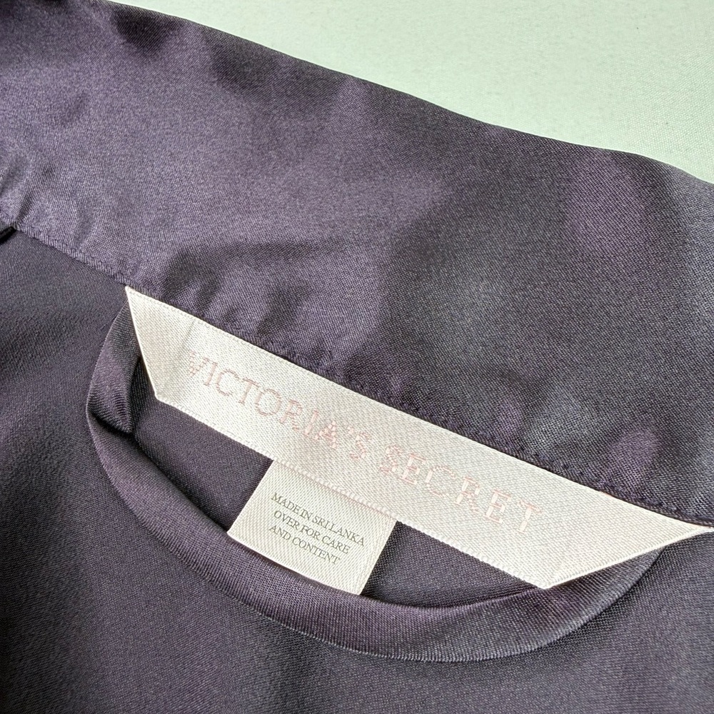 Victoria's Secret Navy Blue Satin Robe One Size Tie Attached Belt Long Sleeve - Picture 5 of 8